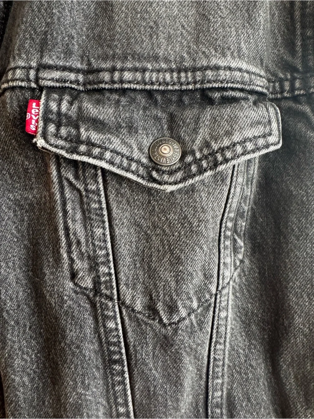 LEVIS SHERPA Jean Jacket Trucker Denim Stonewashed Cotton Black Warm Men's Large